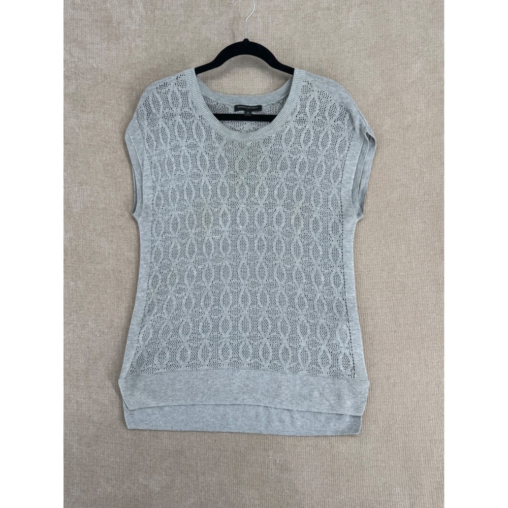 Banana Republic Gray Crochet Eyelet Knit Short Sleeve Sweater Top Medium